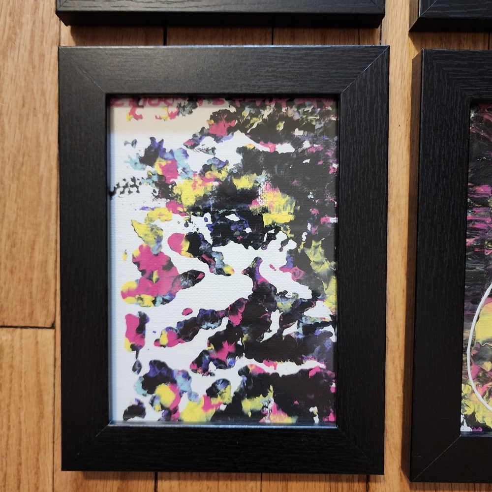 4 HANDCRAFTED Black Frame Paintings Abstract HANDPAINTED Wall Art Decor Tabletop - Picture 9 of 17